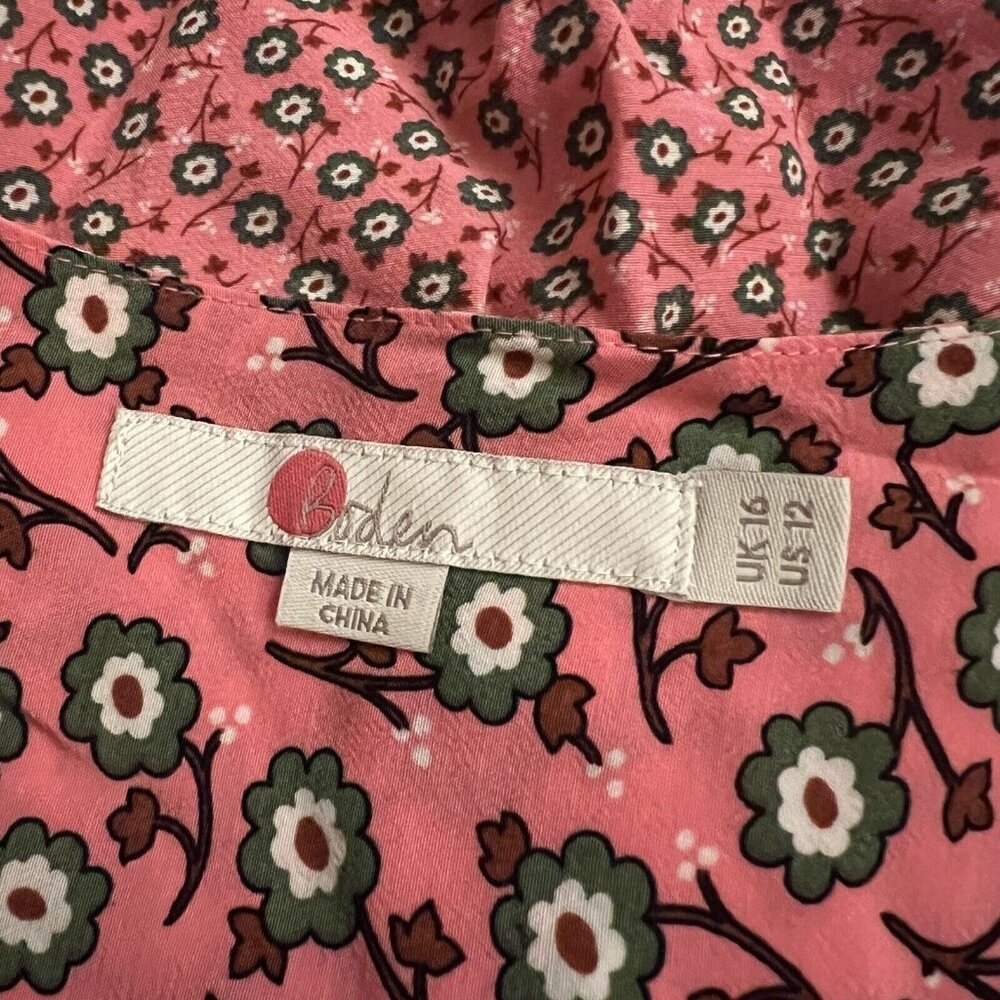 Boden US 12 UK 16 Shirt Pink White Green Floral Long Sleeve Button Up Top V-Neck - Picture 5 of 7